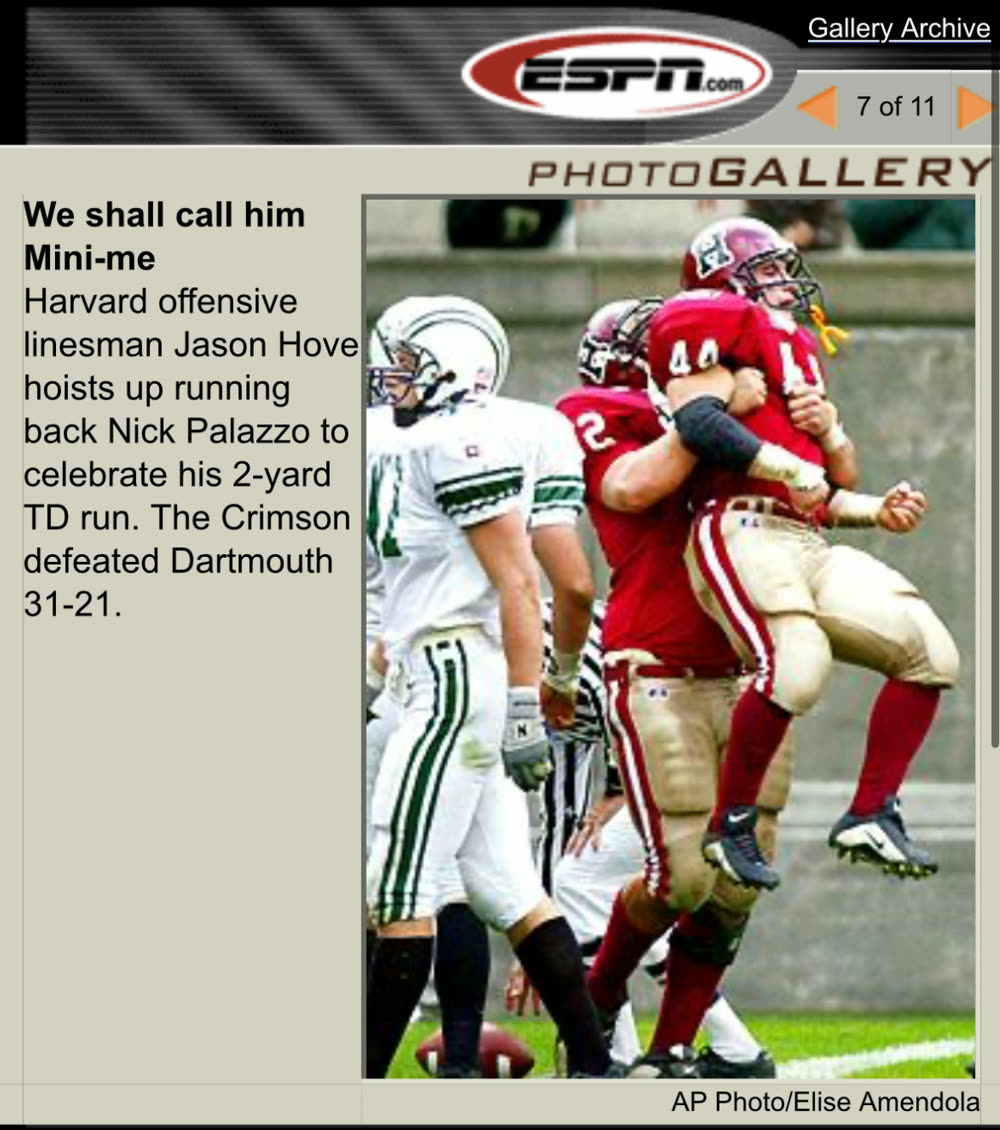 Nick Palazzo celebrating a touchdown against Dartmouth, featured on the ESPN.com homepage